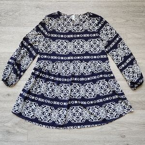 Flamingo Urban Navy Aztec Shirt Womens Small Long Sleeves Lightweight Tunic